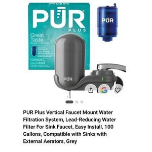PUR Plus Faucet Mount Water Filter System, 3-in-1 Filtration, Grey